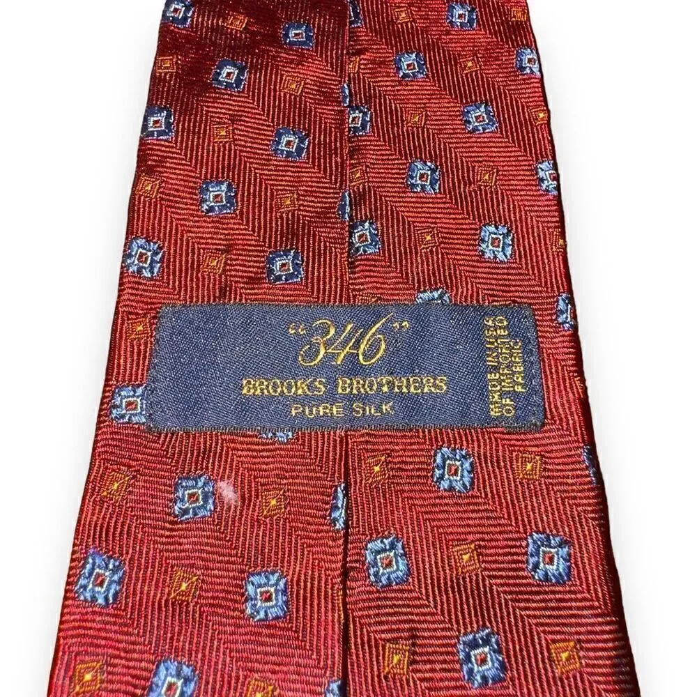 Brooks Brothers Crimson Red Flower Print Handmade Silk Tie